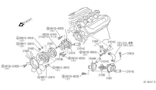 1990 Infiniti M30  Pump Assy-Water Diagram for 2101002P27