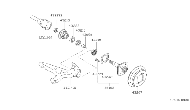 1991 Infiniti M30  Bolt-Wheel Hub Diagram for 43222N3200