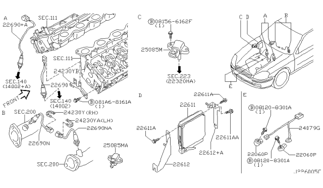 2002 Infiniti Q45 Knock Sensor Diagram for 220602Y000
