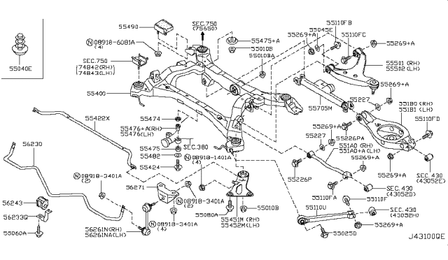 2006 Infiniti Q45  Bolt Diagram for 552268J00A