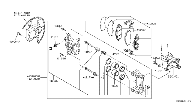 2003 Infiniti Q45 Front Disc Brake Pad Kit Diagram for 41060AR090