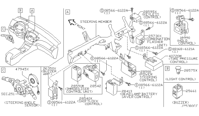 2002 Infiniti Q45 Steering Angle Sensor Assembly Diagram for 47945AS500