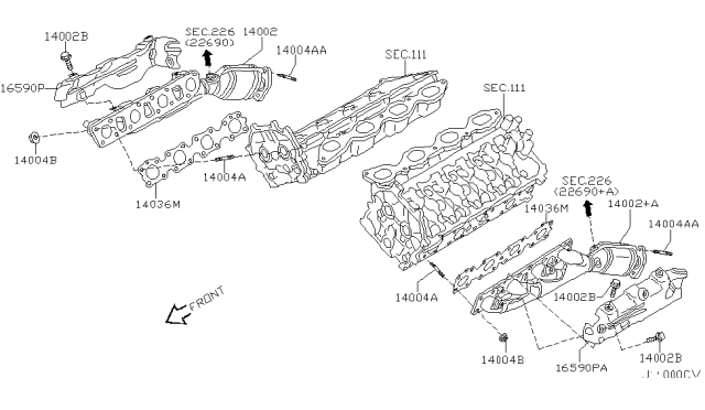 2002 Infiniti Q45  Manifold Exhaust W/CAT Diagram for 14002CR910