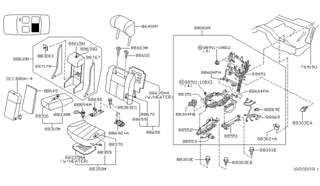 2004 Infiniti Q45 Hook-Cushion, Rear Seat Diagram for 8830450Y00