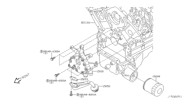 2005 Infiniti Q45  Oil Filter Element Assembly Diagram for 1520831U01