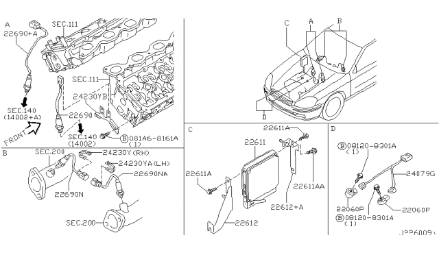2004 Infiniti Q45 Knock Sensor Diagram for 220602A000