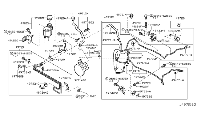 2005 Infiniti Q45  Power Steering Hose & Tube Assembly Diagram for 49721AR700