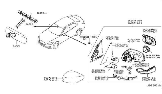 2015 Infiniti Q50  Mirror Assy-Inside Diagram for 963219Y000
