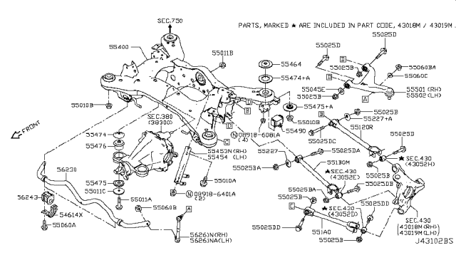 2015 Infiniti Q50  Rear Suspension Rear Lower Link Complete Diagram for 551B01MA0D