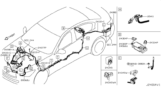 2017 Infiniti Q50  Cable Assy-Battery To Starter Motor Diagram for 241194GC4A