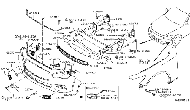 2017 Infiniti Q50  Seal Assy-Hood, Front Diagram for 658204GA1C