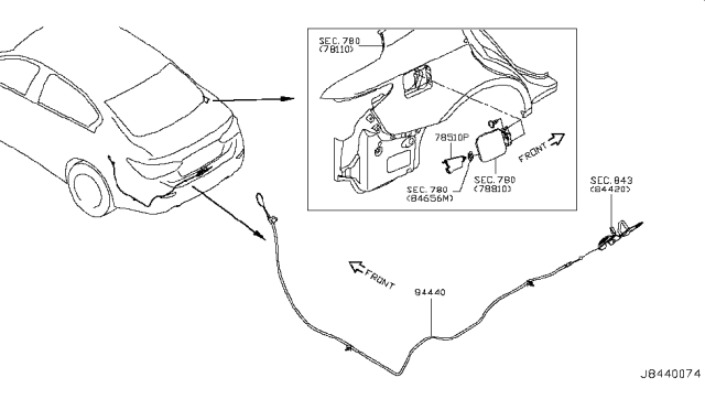 2014 Infiniti Q50  Cable Assy-Trunk Lid Opener Diagram for 846524GA1A