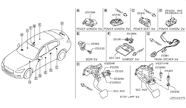 2019 Infiniti Q50 Switch Assembly Stop Lamp Diagram for 253203NA1B