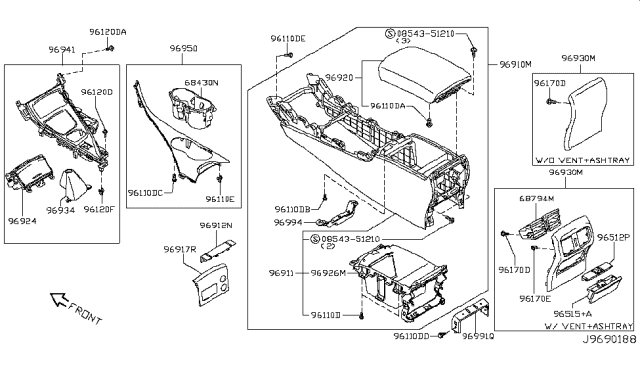 2017 Infiniti Q50 Bracket-Console Diagram for 969911BA0A