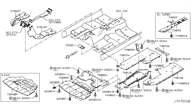 2018 Infiniti Q50  Cover-Front Under, Rear Diagram for 758811MA0C