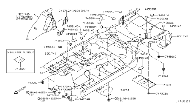 2017 Infiniti Q50  Heat Insulator-Front Floor Diagram for 747544GA0A