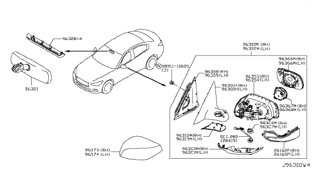 2018 Infiniti Q50  Mirror-Skull Cap LH Diagram for 963026HL6A
