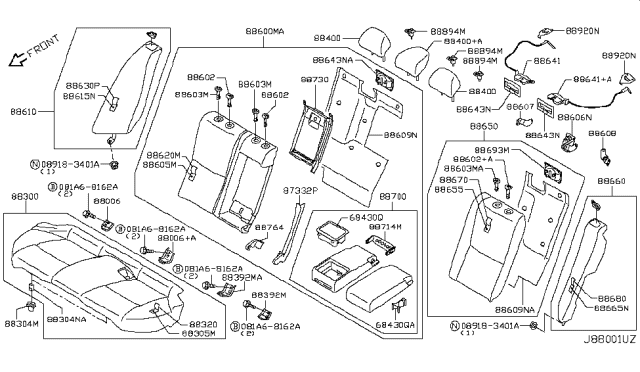 2018 Infiniti Q50 Brace-Rear Seat Diagram for 883424HA1A