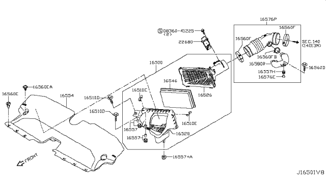 2014 Infiniti Q50  Air Duct Diagram for 165544GA0A