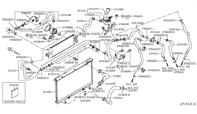 2016 Infiniti Q50  Sub Radiator Assembly Diagram for 214571MG5A