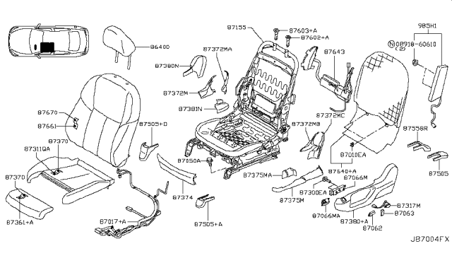 2018 Infiniti Q50  Board Assembly Front Seat Back Diagram for 876904HA0B
