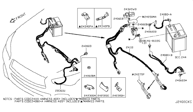 2019 Infiniti Q50 Cable Assy-Battery To Starter Motor Diagram for 241104GA0C