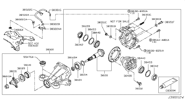 2019 Infiniti Q50  Bearing-Drive Pinion, Rear Diagram for 381204GD0A
