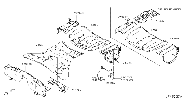 2015 Infiniti Q50 Floor-Rear, Front Diagram for G45121MGMA