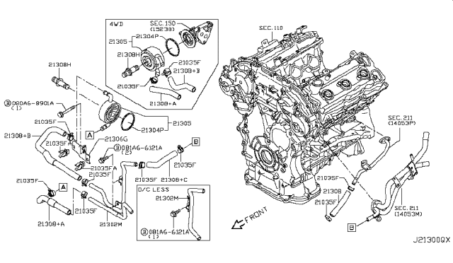 2015 Infiniti Q50  Hose-Water, Oil Cooler Diagram for 21306JK29E