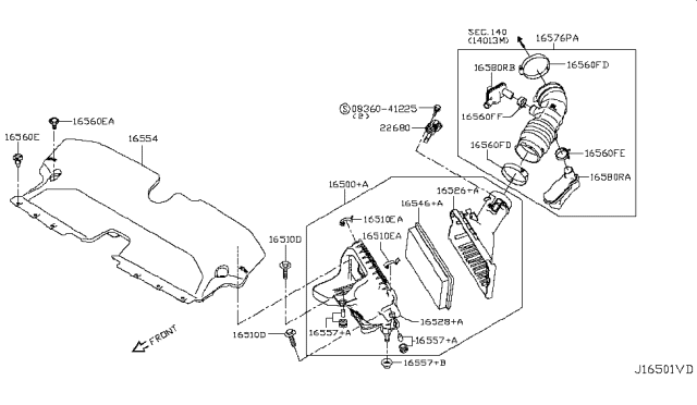 2014 Infiniti Q50  Air Cleaner Housing Cover Diagram for 165264GA0B