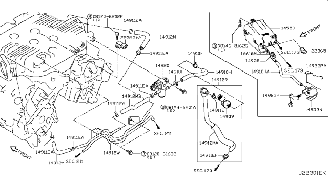 2015 Infiniti Q50 Valve Assy-Control Diagram for 14930JK20B