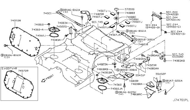 2019 Infiniti Q50  Bracket-Tunnel Stay Diagram for 748181MG0A