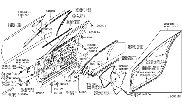 2019 Infiniti Q50  Moulding Assy-Front Door Outside, RH Diagram for 808204GA0A