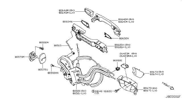 2017 Infiniti Q50 Gasket-Outside Handle, Front Door Diagram for 806524GA0A