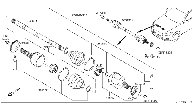 2019 Infiniti Q50  Shaft-Front Drive, RH Diagram for 392044HK0A