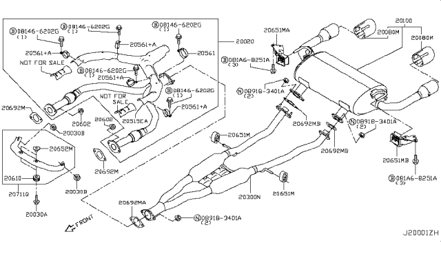 2016 Infiniti Q50  Front Exhaust Tube Assembly Diagram for 200204GF0A