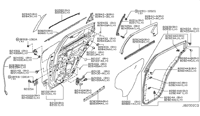 2009 Infiniti FX35  Cover-Rear Door SASH LH Diagram for 822D31CA0A