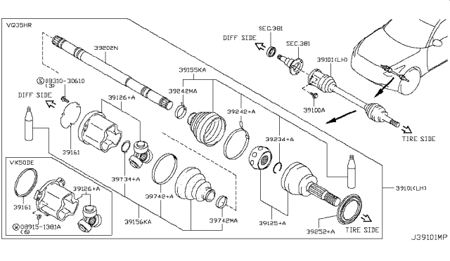 2013 Infiniti FX50  Bolt Diagram for 3910650W0A