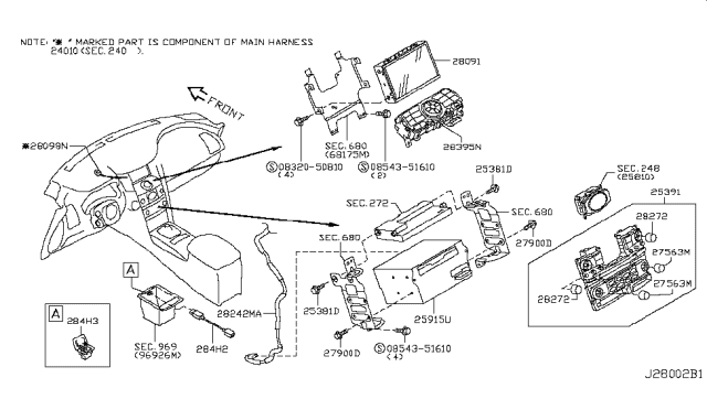 2014 Infiniti QX70 Harness Assy-Display Diagram for 280981DR0A