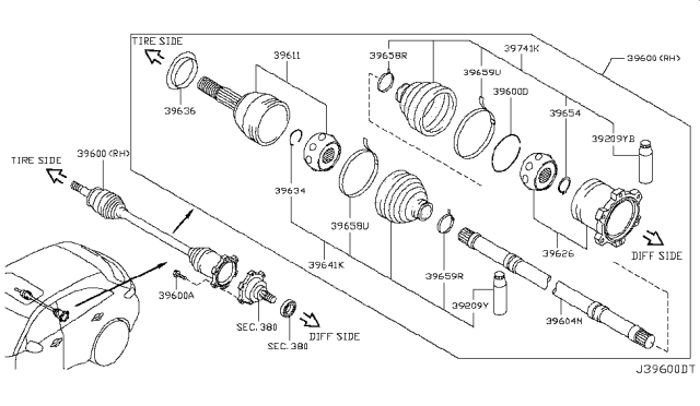 2010 Infiniti FX35 Repair Kit-Dust Boot, Rear Drive Shaft Diagram for 39741EA027