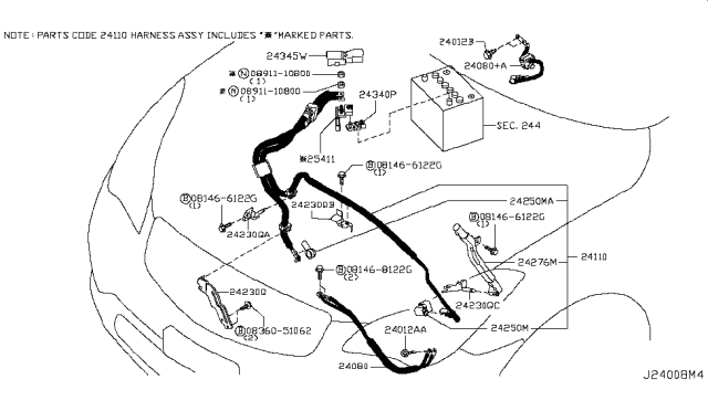 2013 Infiniti FX50  Cover-Connector Diagram for 243451CA0A