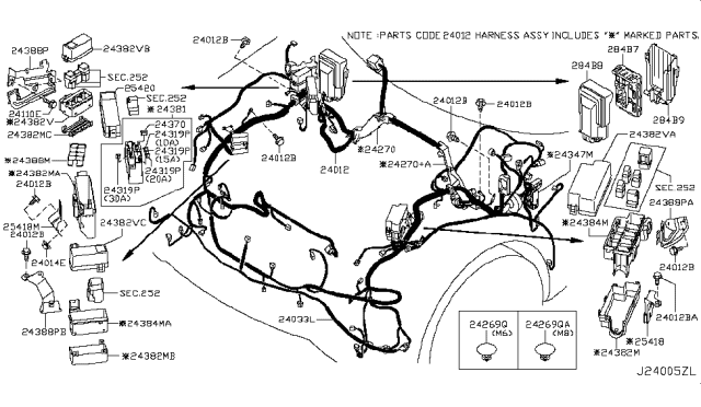 2009 Infiniti FX50  Protector-Harness Diagram for 242721CA0A