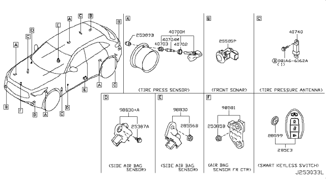 2016 Infiniti QX70 Parking Aid Sensor Diagram for 259941JB3E