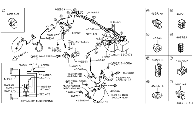2016 Infiniti QX70  Hose Assembly-Brake Front Diagram for 462111CA5A