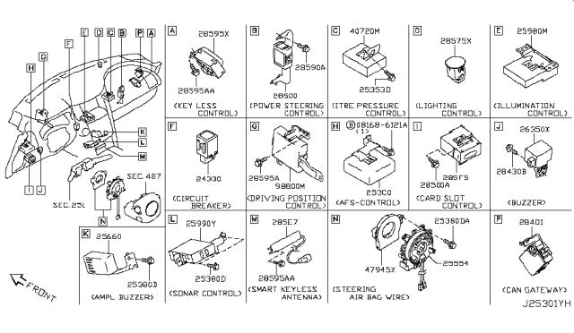2009 Infiniti FX50 Steering Angle Sensor Assembly Diagram for 47945JY00A