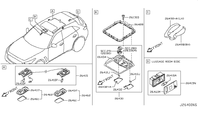 2017 Infiniti QX70  Cover-Map Lamp Diagram for 264A01CA0B