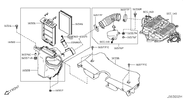 2009 Infiniti FX35 Duct-Air Diagram for 165541CA0A