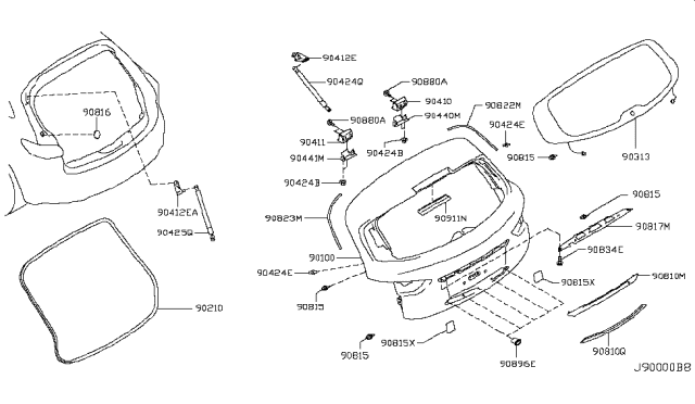 2011 Infiniti FX50  Weatherstrip-Back Door Diagram for 908303FY0A