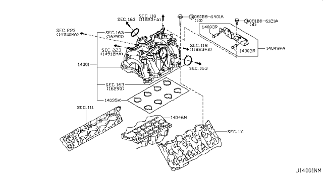 2011 Infiniti FX50  Gasket-Manifold To Cylinder Head Diagram for A40351CA0A