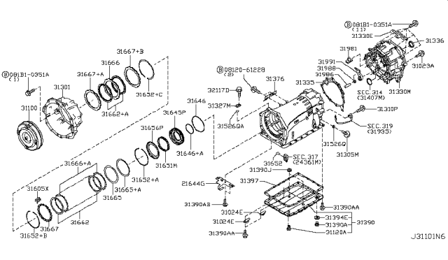 2013 Infiniti FX50  Case Adapter Diagram for 313301XJ0B